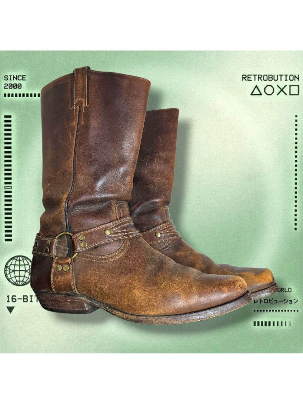 Boulet Harness Square Toe Biker Leather Boot Brown Size 8.5 US Men’s